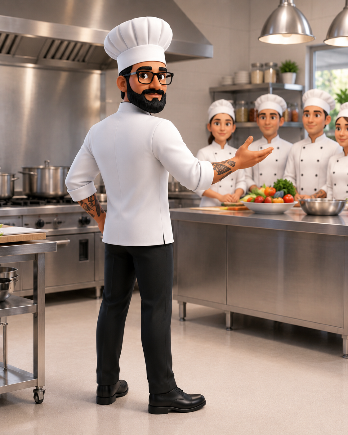Mascote CHEF.IA com prancheta