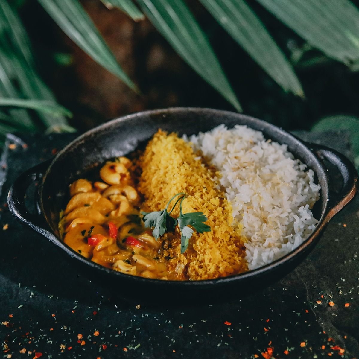 Moqueca vegana com arroz de coco